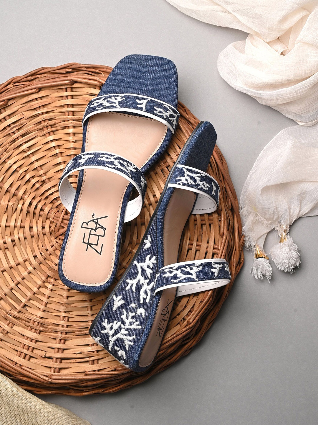 

Zebba Embellished Open Toe Wedges, Navy blue