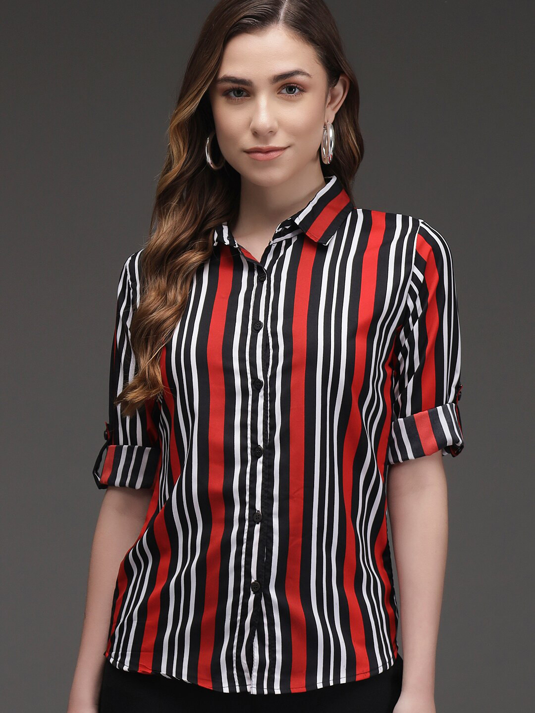 

TANDUL Women Custom Opaque Striped Casual Shirt, Maroon