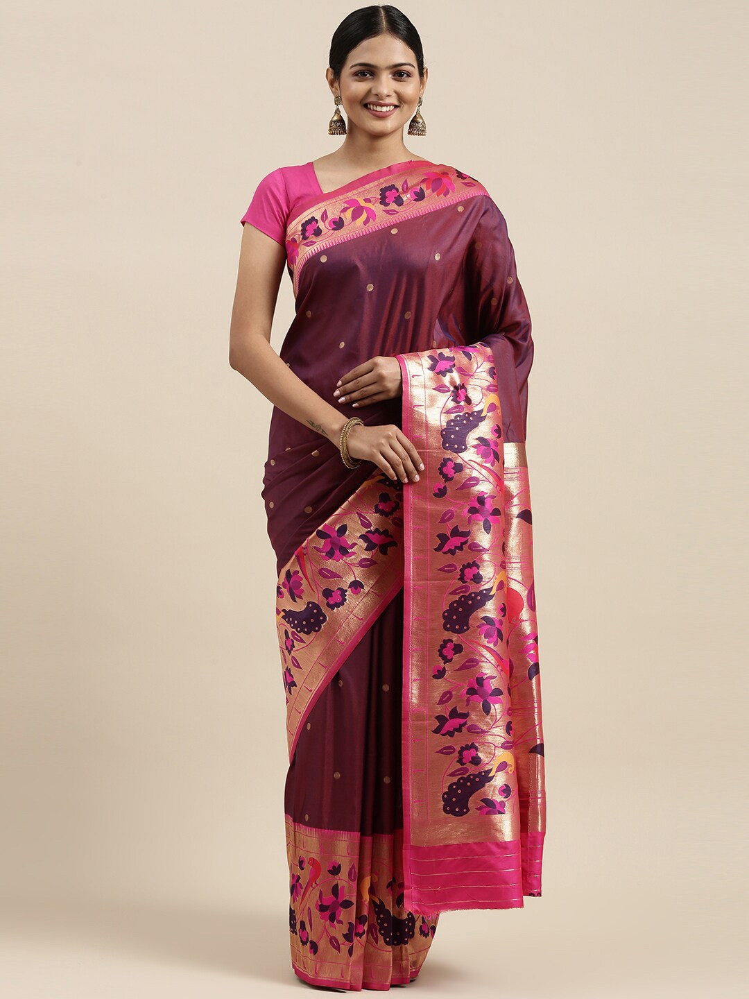 

LeeliPeeri Designer Woven Design Zari Paithani Saree, Brown