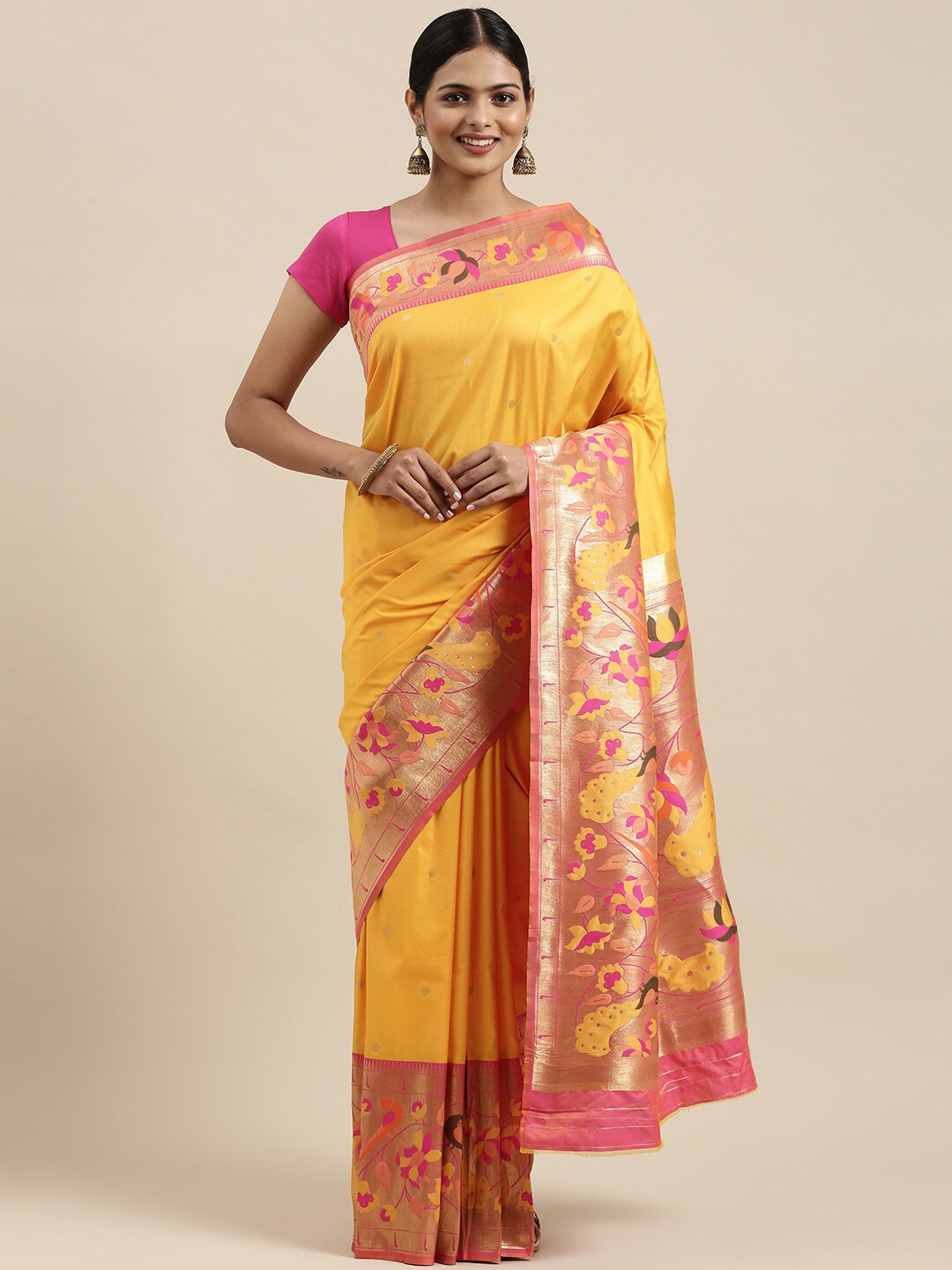 

LeeliPeeri Designer Woven Design Zari Paithani Saree, Yellow