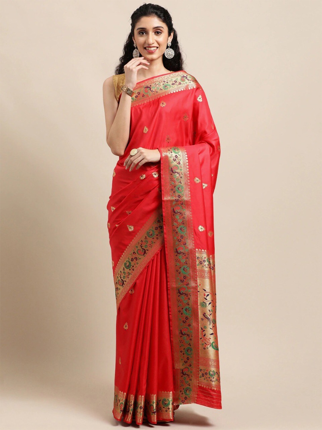 

LeeliPeeri Designer Woven Design Zari Paithani Saree, Red