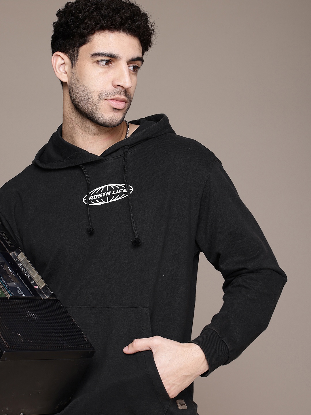 

The Roadster Life Co. Typography Detailed Relaxed Fit Hooded Sweatshirt, Black