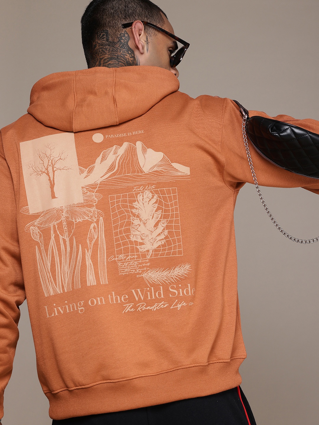 

The Roadster Life Co. Graphic Printed Hooded Relaxed Fit Sweatshirt, Rust
