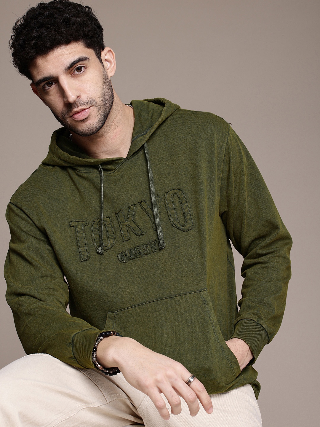 

The Roadster Life Co. Applique Detailed Relaxed Fit Hooded Sweatshirt, Olive