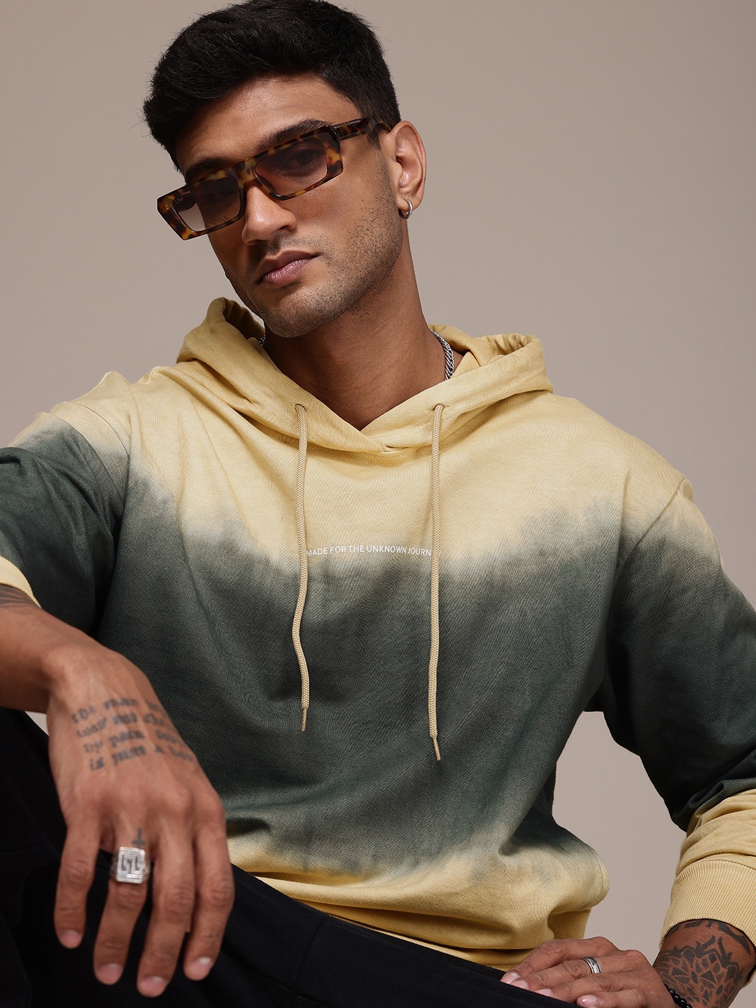 

The Roadster Life Co. Dyed Hooded Relaxed Fit Pure Cotton Sweatshirt, Beige