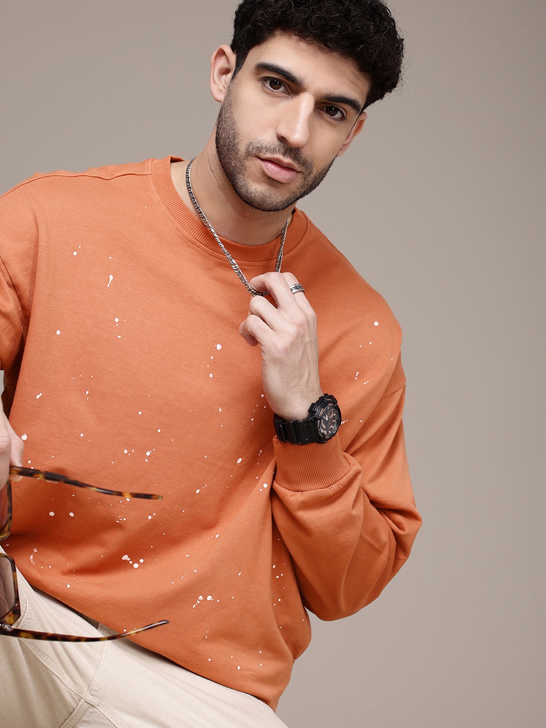 

The Roadster Life Co. Printed Pure Cotton Oversized Sweatshirt, Rust