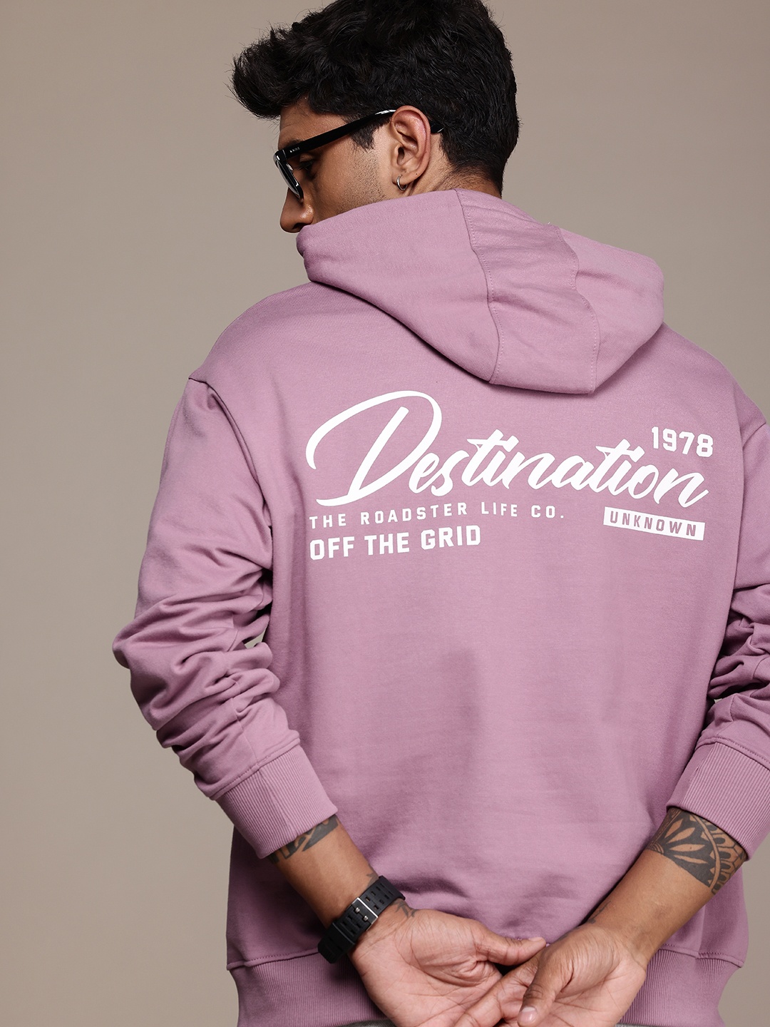 

The Roadster Life Co. Typography Printed Relaxed Fit Hooded Sweatshirt, Purple