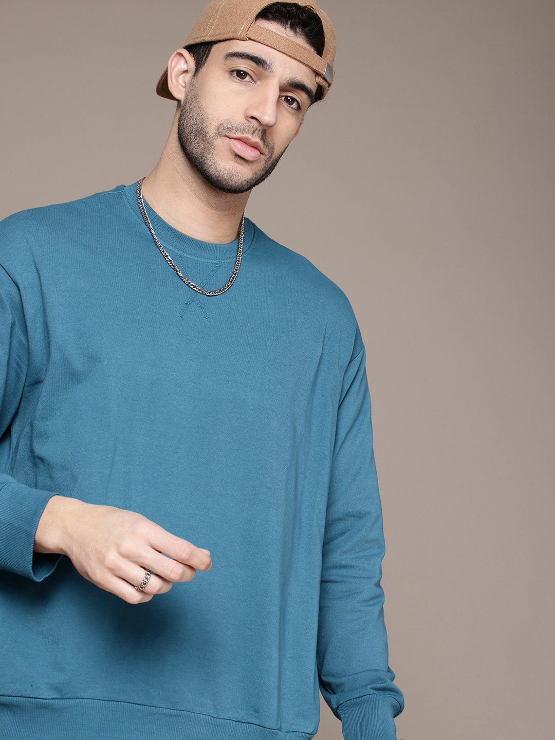 

The Roadster Life Co. Round Neck Pure Cotton Relaxed Fit Sweatshirt, Blue