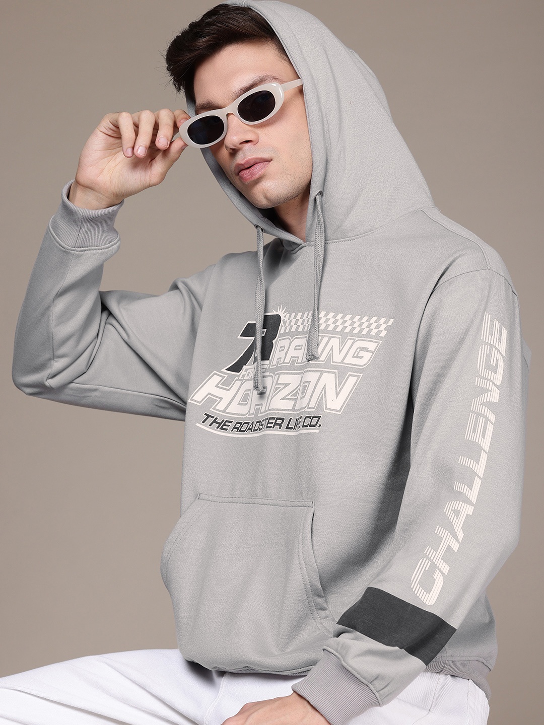 

The Roadster Life Co. Typography Printed Hooded Relaxed Fit Sweatshirt, Grey