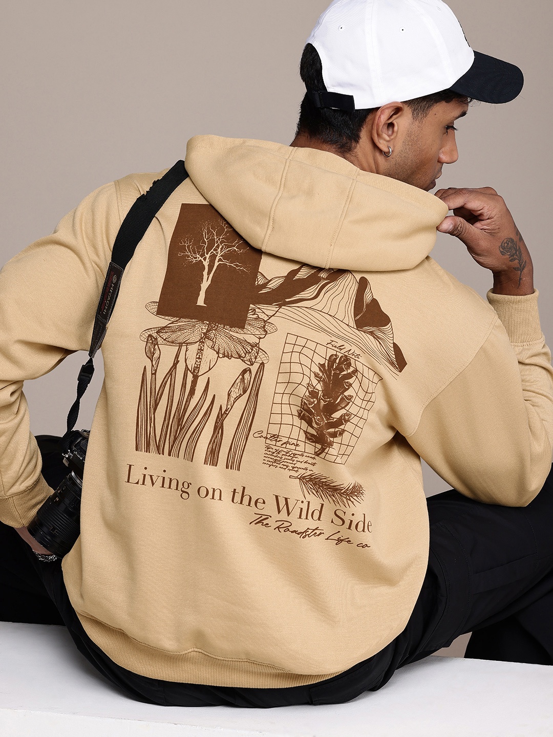 

The Roadster Life Co. Graphic Printed Hooded Relaxed Fit Sweatshirt, Beige