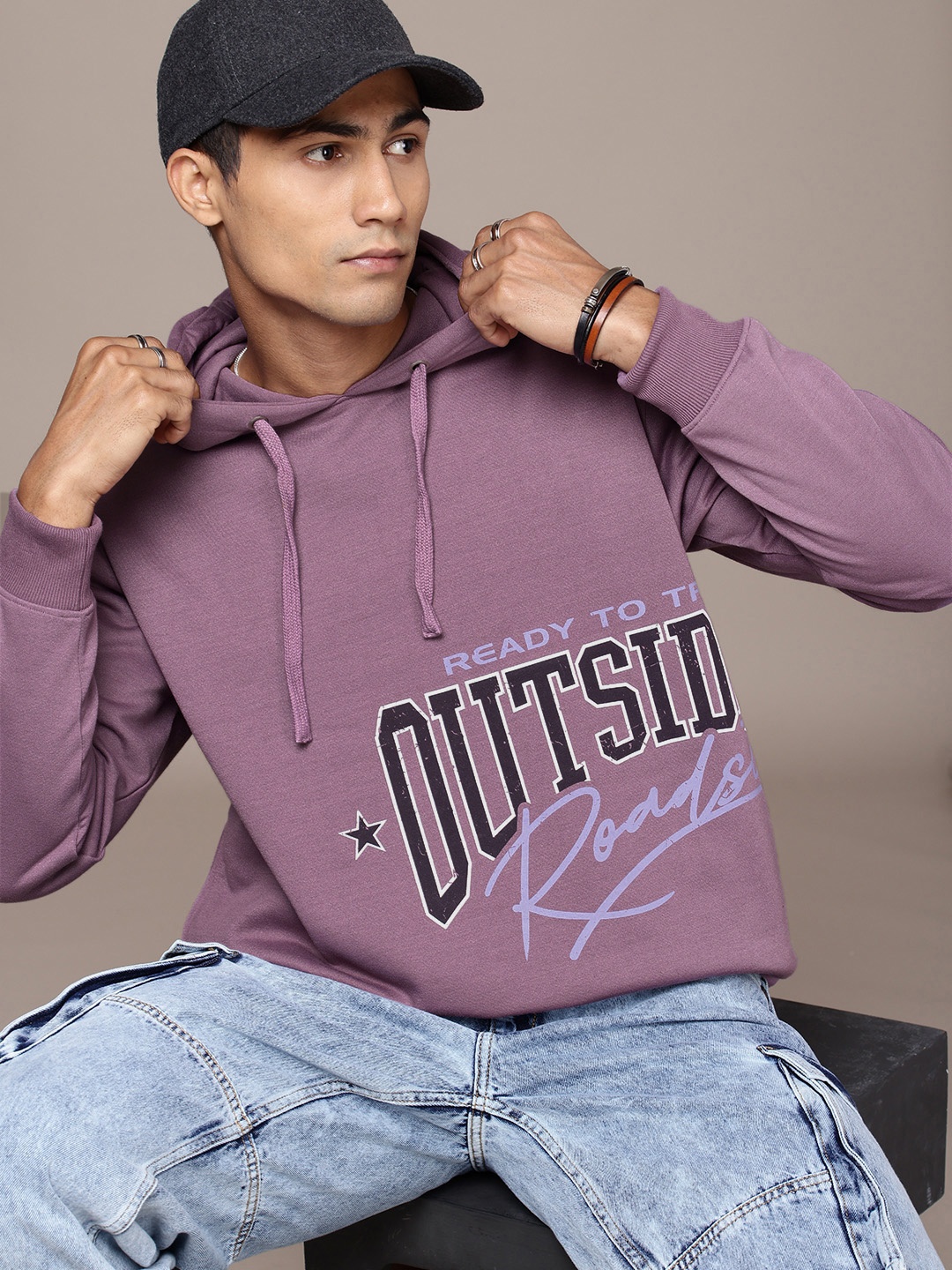 

The Roadster Life Co. Typography Printed Hooded Relaxed Fit Sweatshirt, Purple