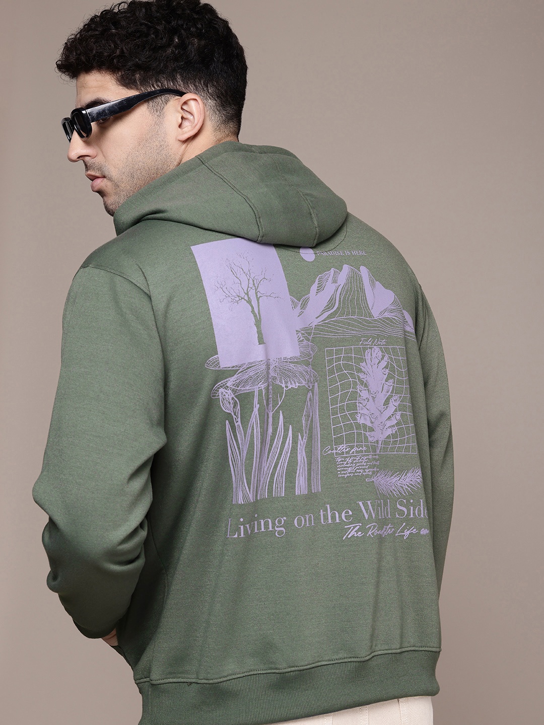 

The Roadster Life Co. Graphic Printed Hooded Relaxed Fit Sweatshirt, Green