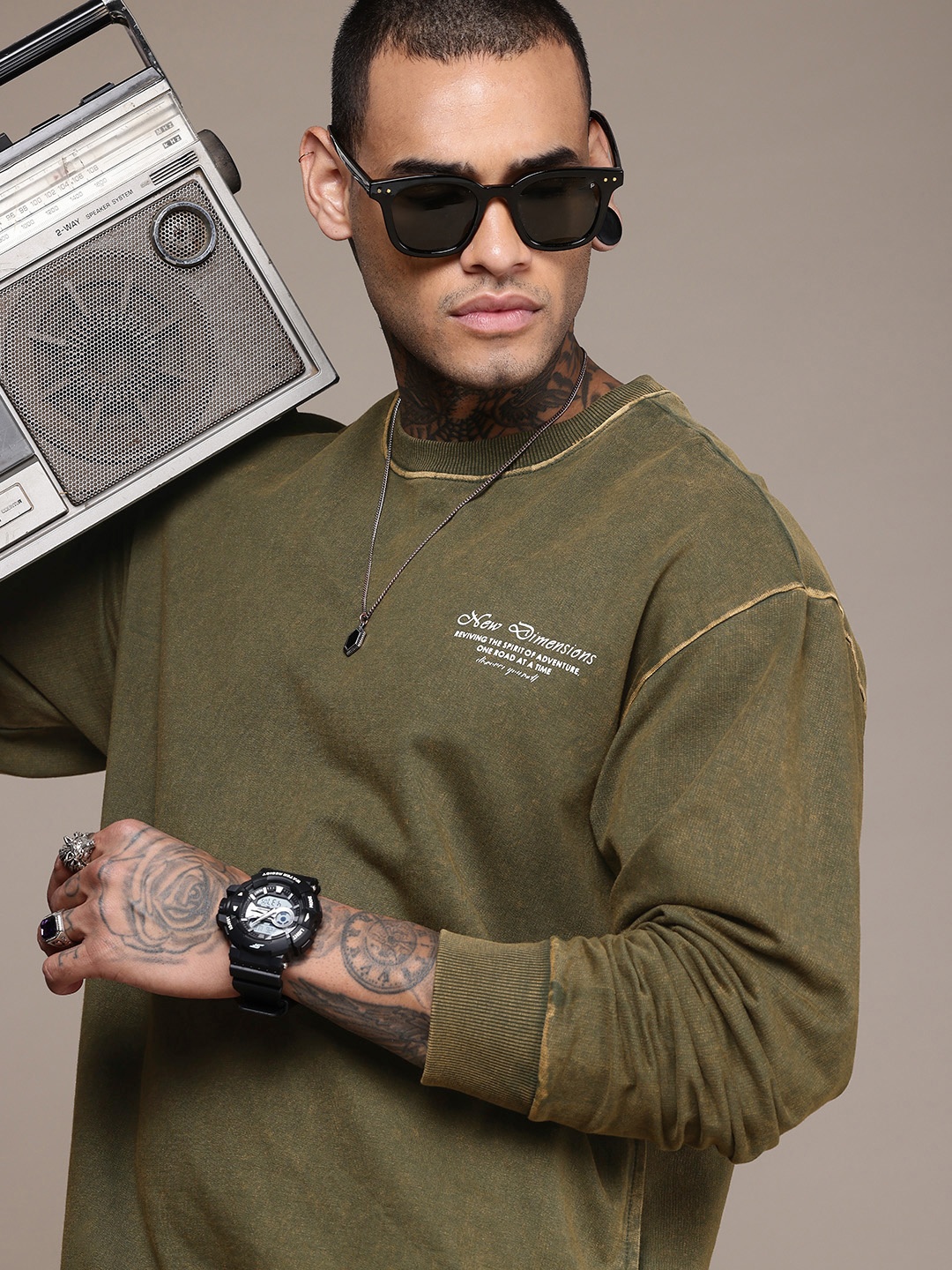 

The Roadster Life Co. Pure Cotton Washed Effect Relaxed Fit Sweatshirt, Olive