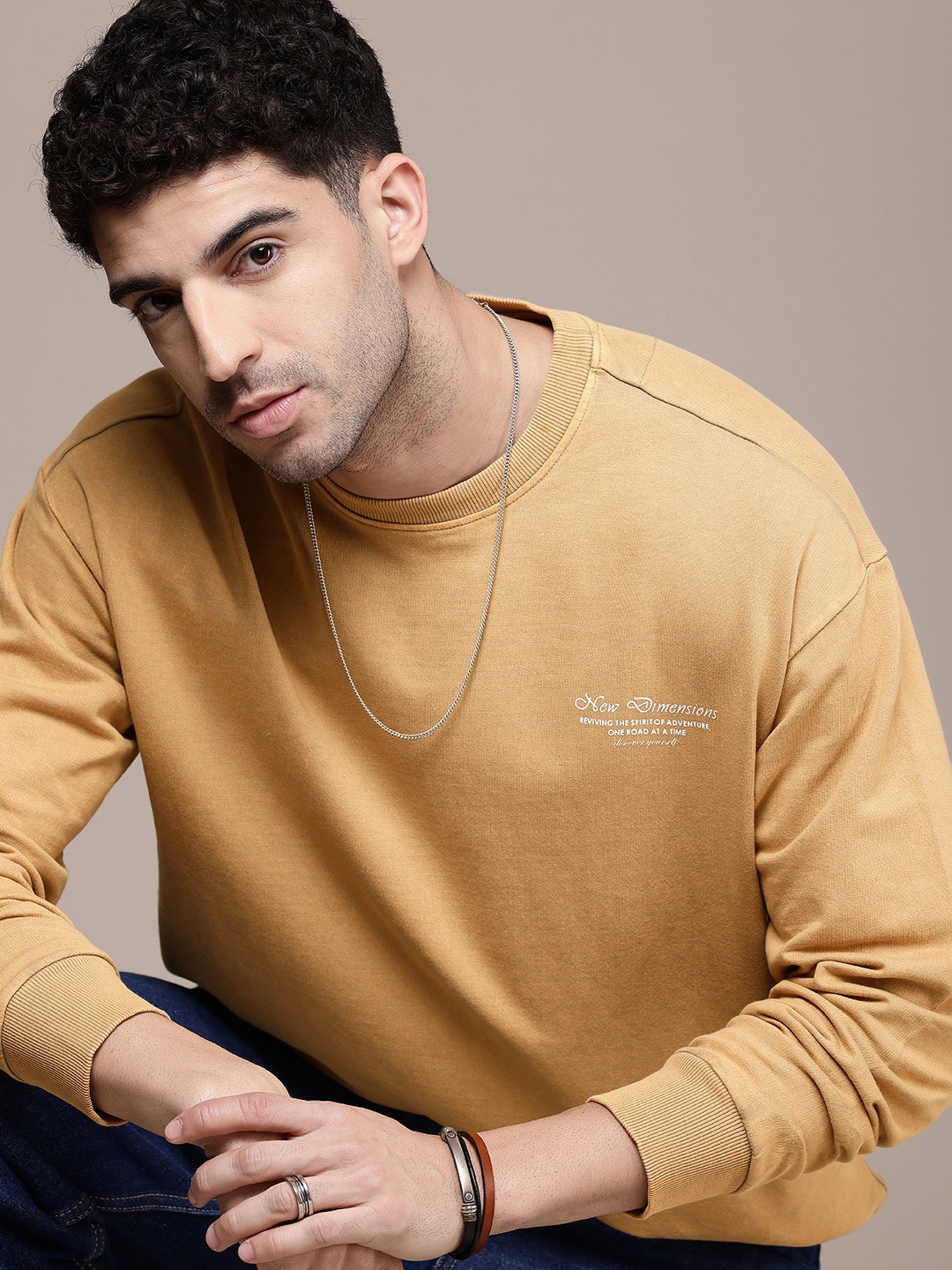 

The Roadster Life Co. Relaxed Fit Pure Cotton Sweatshirt, Camel brown