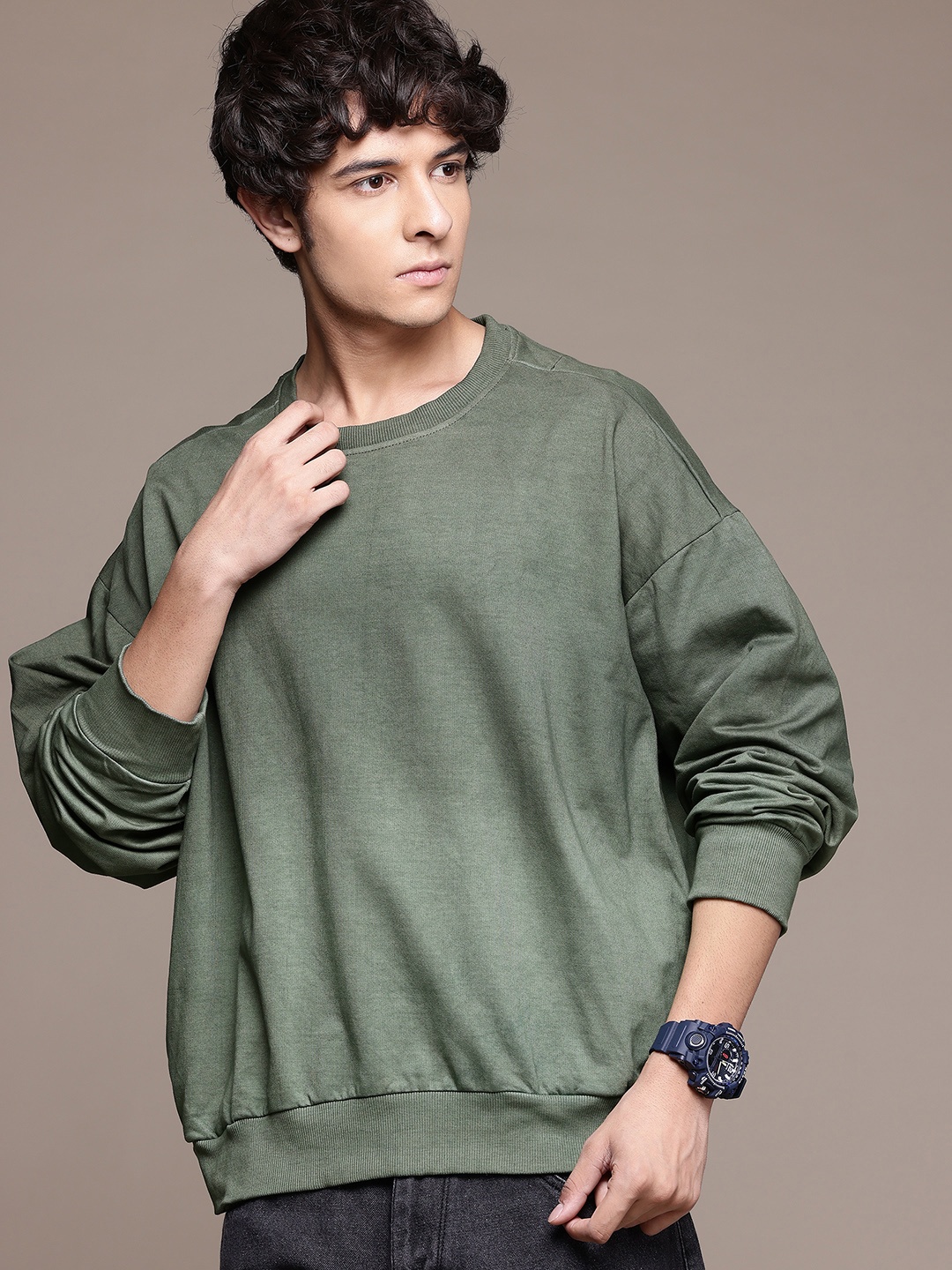 

The Roadster Lifestyle Co. Oversized Pure Cotton Sweatshirt, Green