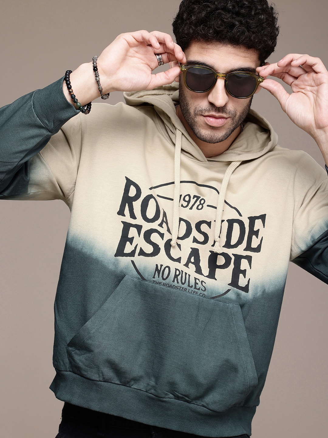 

The Roadster Life Co. Typography Printed Relaxed Fit Hooded Sweatshirt, Beige