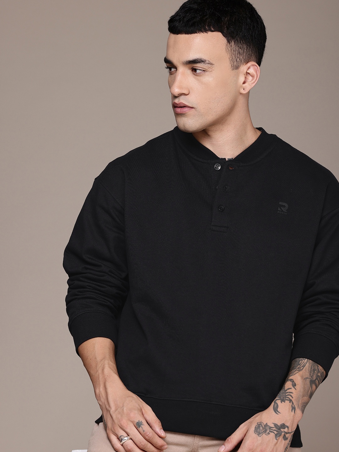 

The Roadster Life Co. Mandarin Collar Relaxed Fit Pullover Sweatshirt, Black