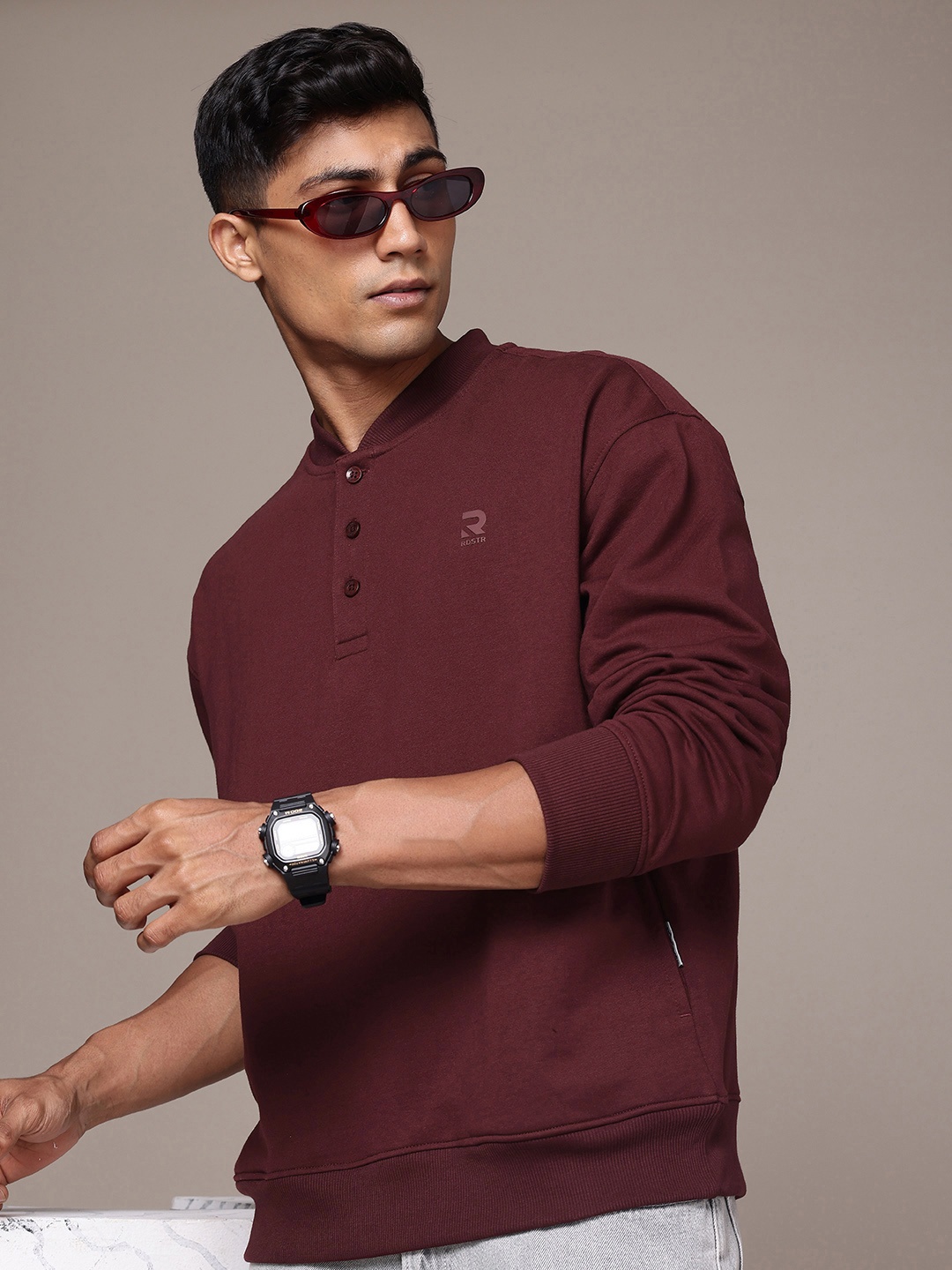 

The Roadster Life Co. Mock Collar Relaxed Fit Sweatshirt, Burgundy