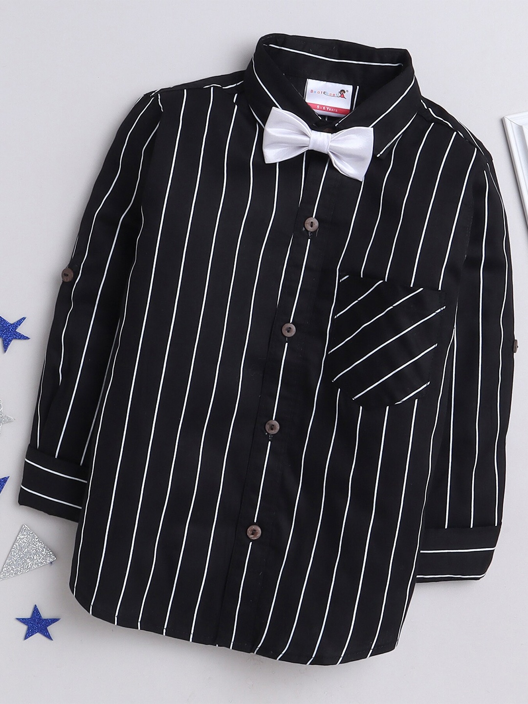 

BAATCHEET Boys Opaque Striped Casual Shirt, Black