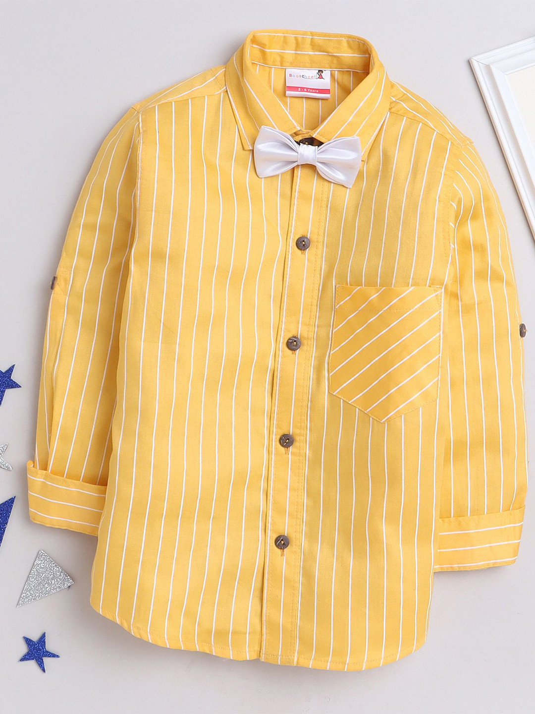 

BAATCHEET Boys Stripes Opaque Striped Casual Shirt, Yellow