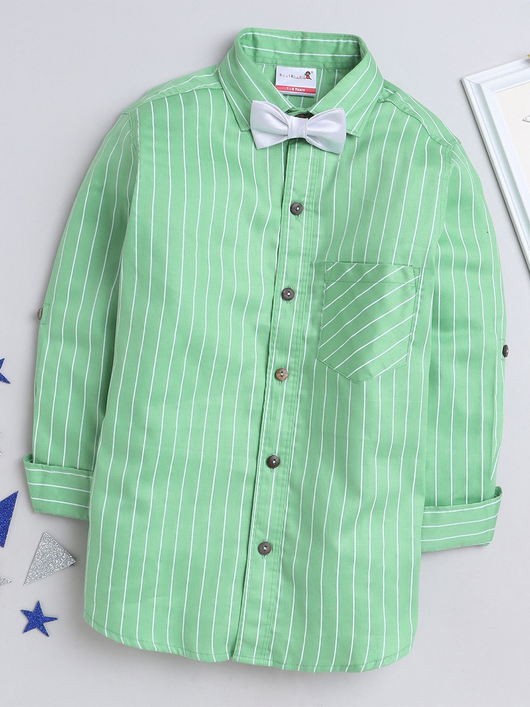 

BAATCHEET Boys Striped Casual Shirt, Green