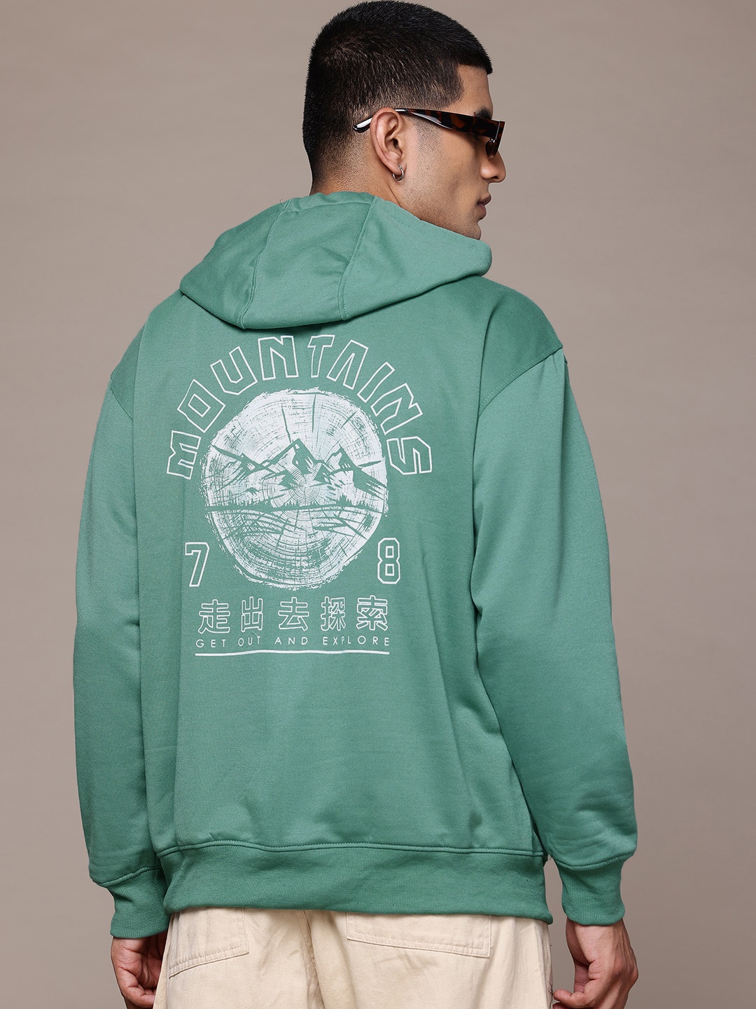 

The Roadster Lifestyle Co. Men Printed Hooded Relaxed Fit Sweatshirt, Green