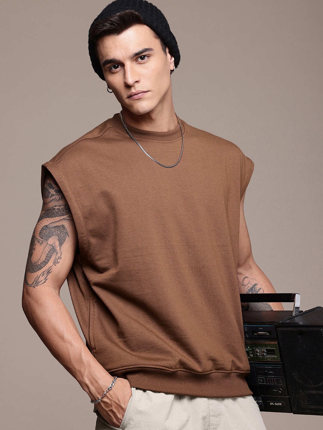 

The Roadster Life Co. Sleeveless Oversized Pullover Sweatshirt, Brown