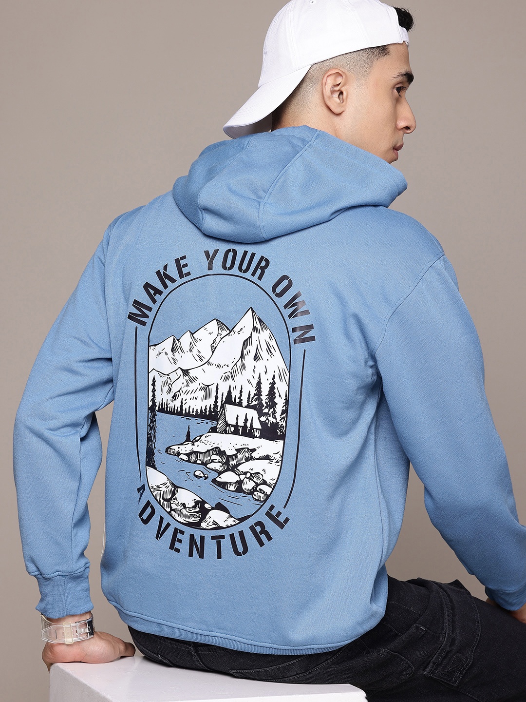

The Roadster Lifestyle Co. Men Printed Relaxed Fit Hooded Sweatshirt, Blue