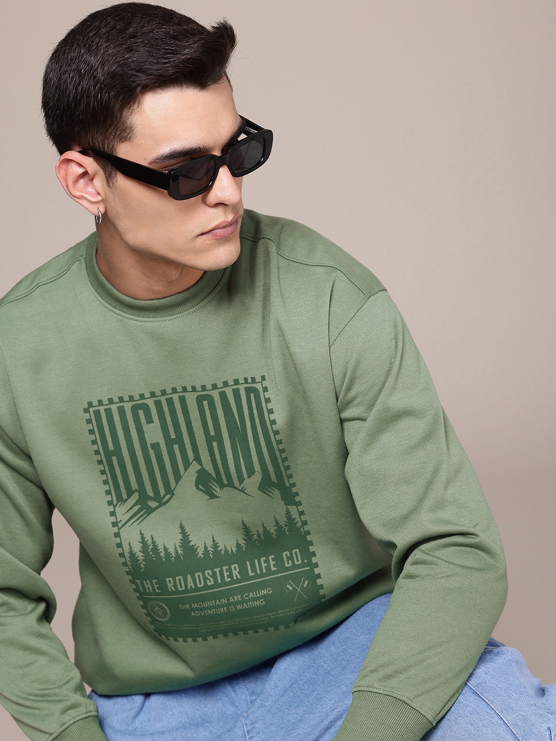 

The Roadster Life Co. Typography Printed Relaxed Fit Sweatshirt, Green