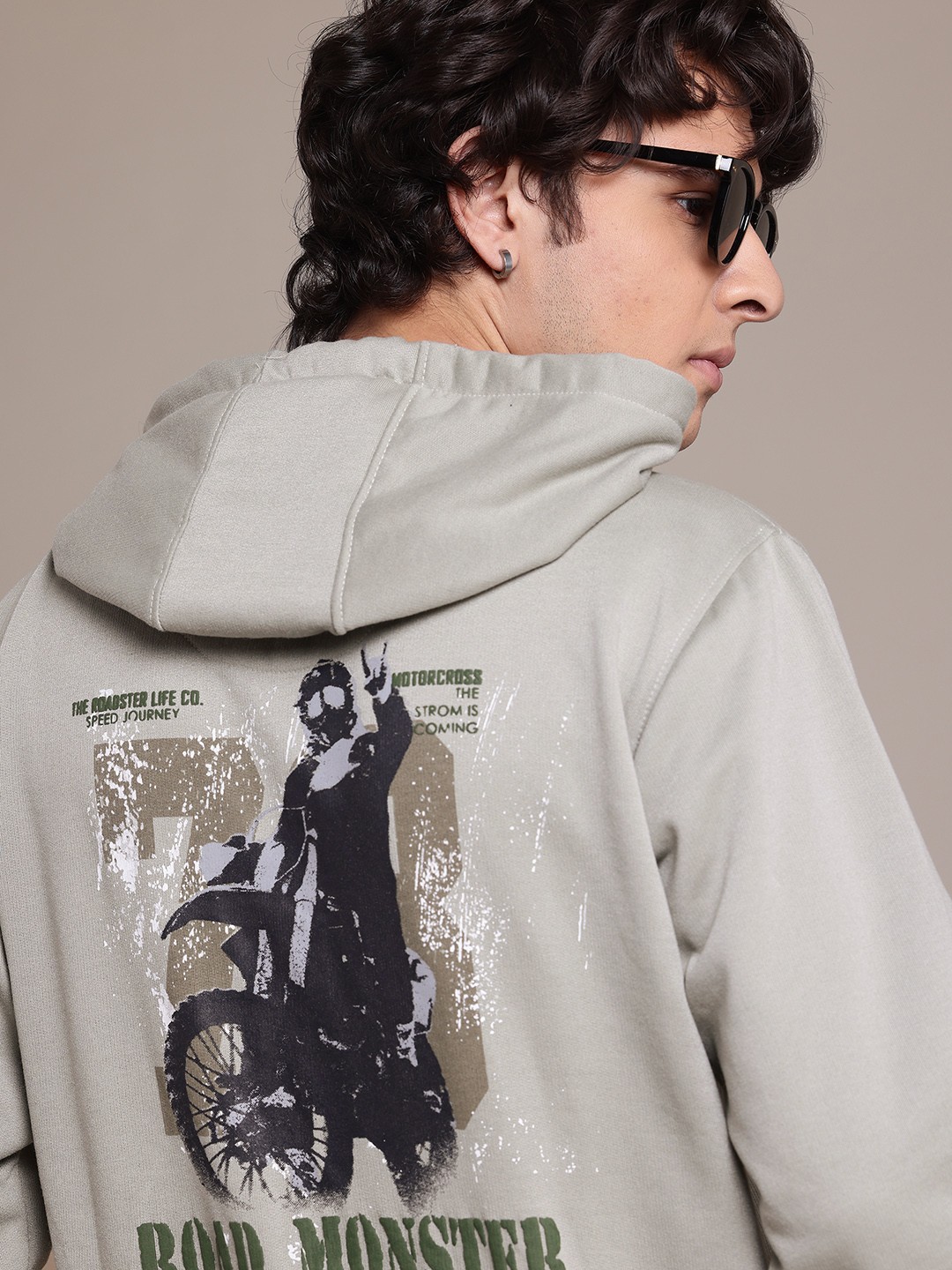 

The Roadster Lifestyle Co. Printed Hooded Relaxed Sweatshirt, Green