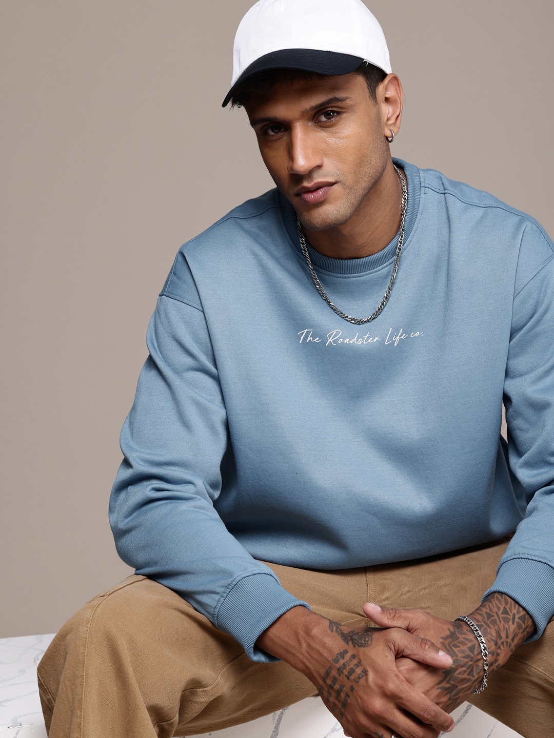 

The Roadster Life Co. Drop-Shoulder Sleeves Relaxed Fit Sweatshirt, Blue