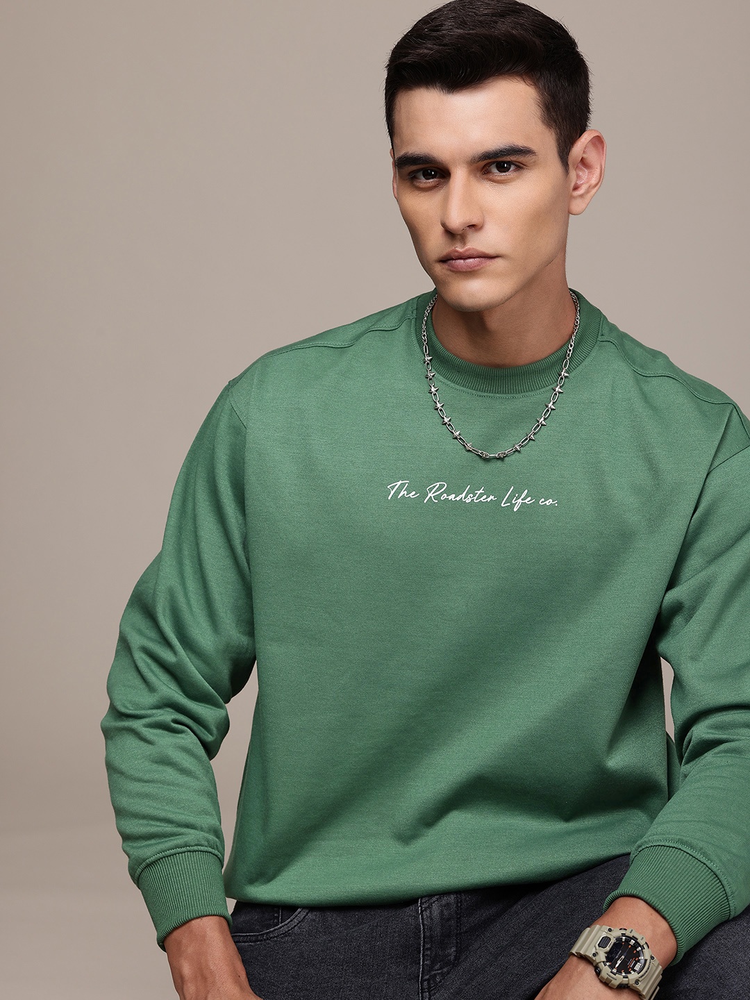 

The Roadster Life Co. Graphic Printed Relaxed Fit Sweatshirt, Green