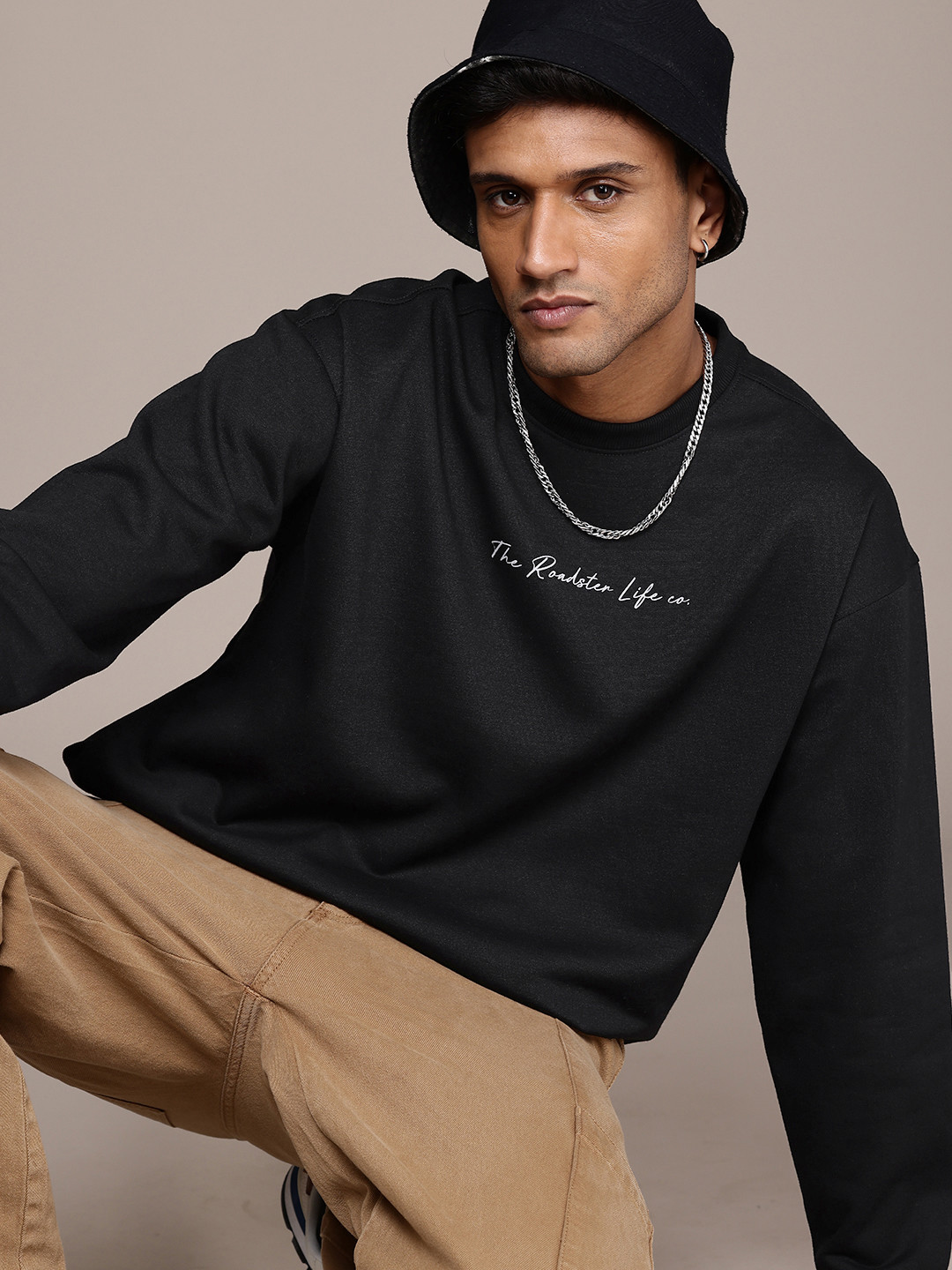 

The Roadster Life Co. Drop-Shoulder Sleeves Relaxed Fit Sweatshirt, Black