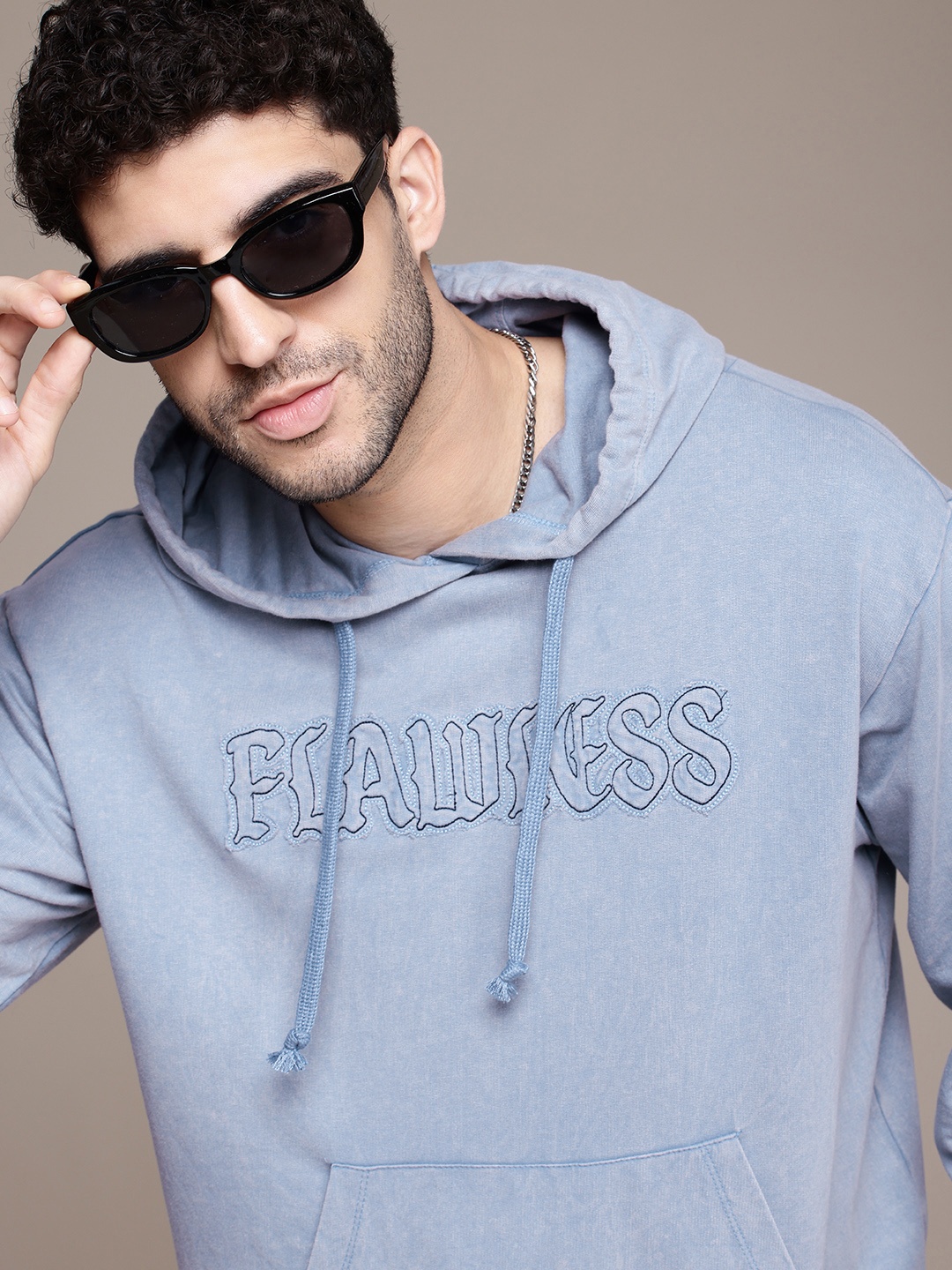 

The Roadster Life Co. Typography Washed Effect Hooded Pure Cotton Relaxed Fit Sweatshirt, Blue