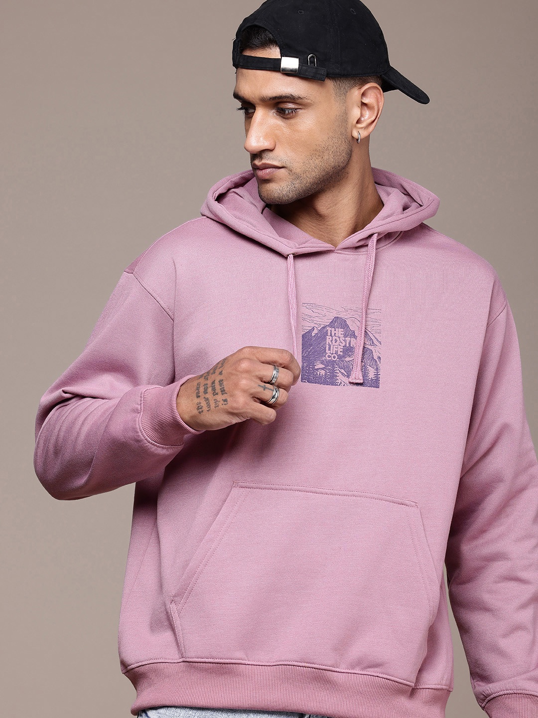 

The Roadster Life Co. Graphic Printed Hooded Relaxed Fit Sweatshirt, Pink