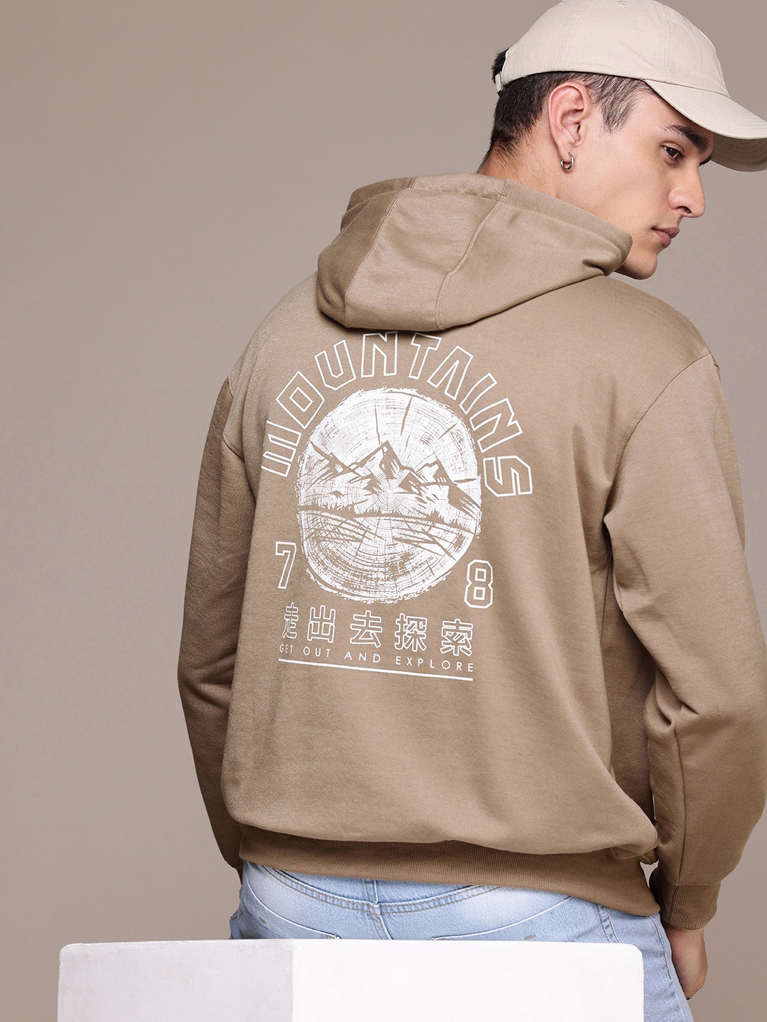 

The Roadster Life Co. Typography Printed Hooded Relaxed Fit Sweatshirt, Taupe
