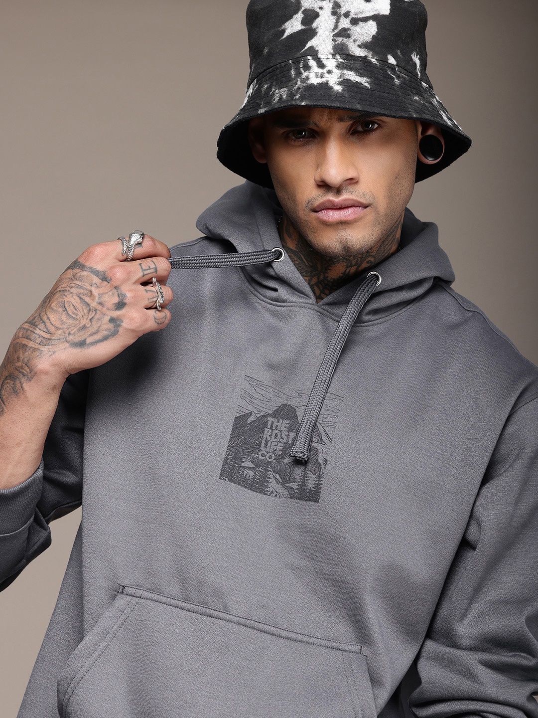 

The Roadster Life Co. Graphic Printed Hooded Relaxed Fit Sweatshirt, Grey