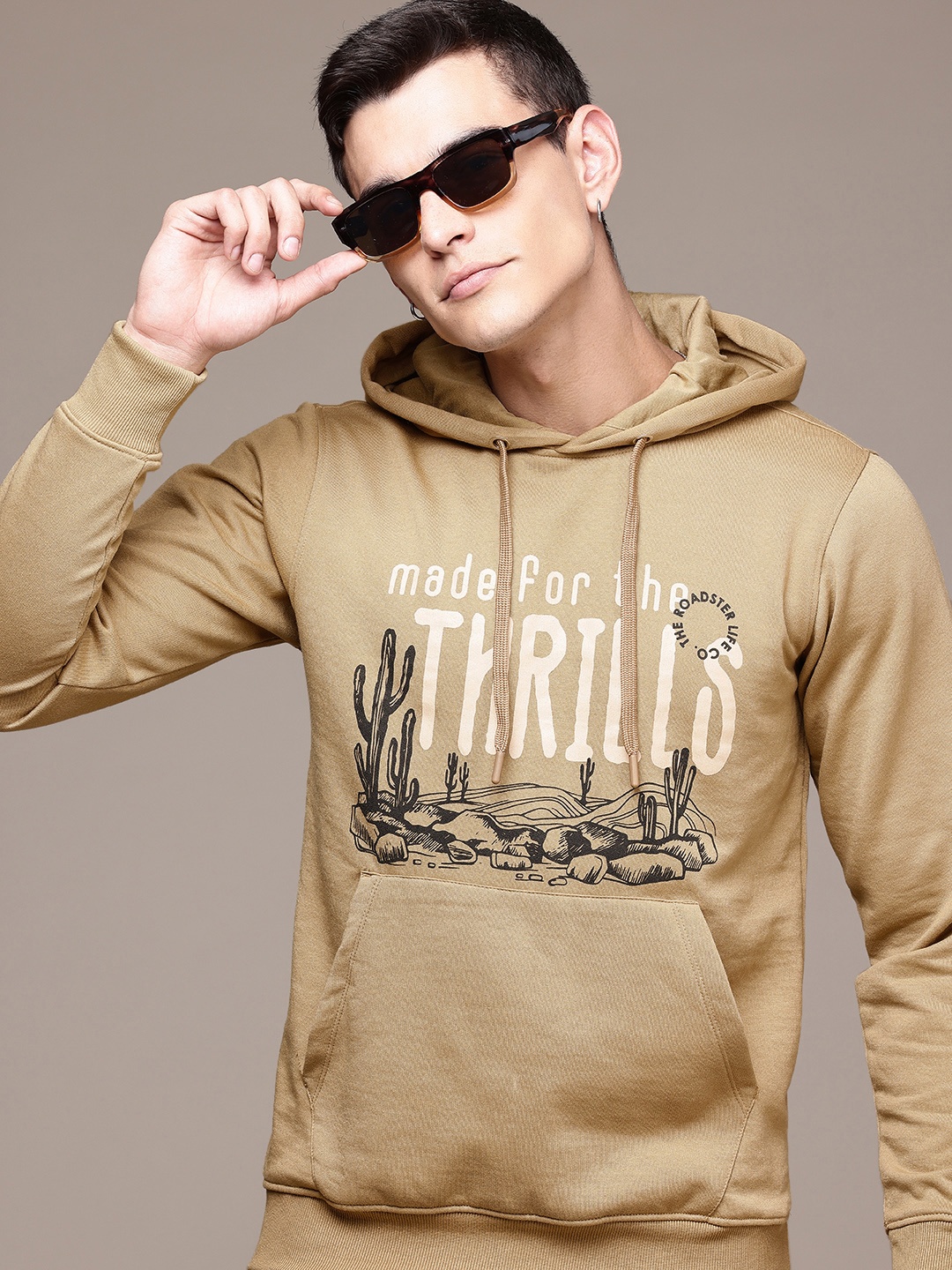 

The Roadster Life Co. Typography Printed Hooded Sweatshirt, Khaki