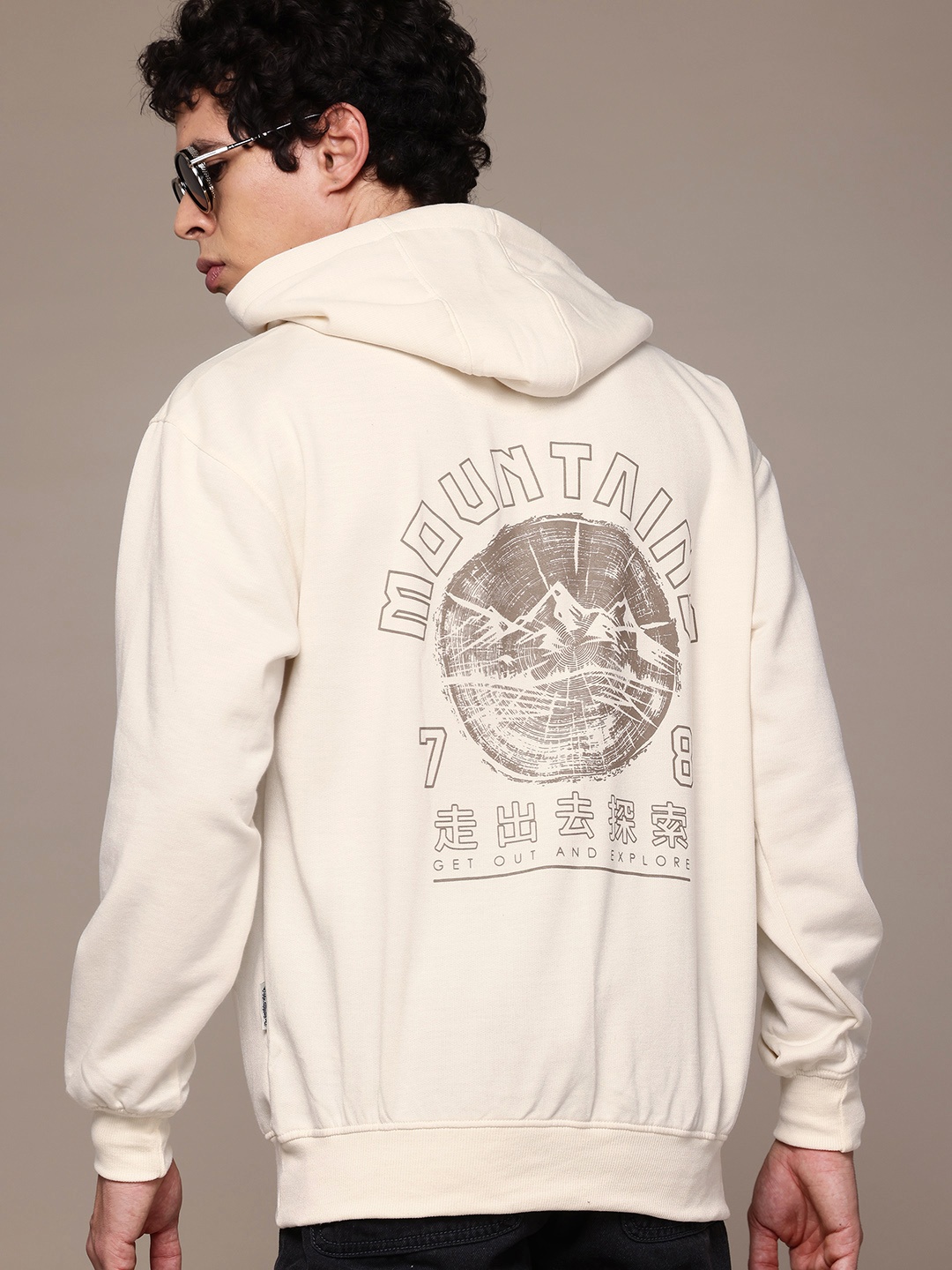 

The Roadster Lifestyle Co. Relaxed Fit Printed Hooded Sweatshirt, Beige