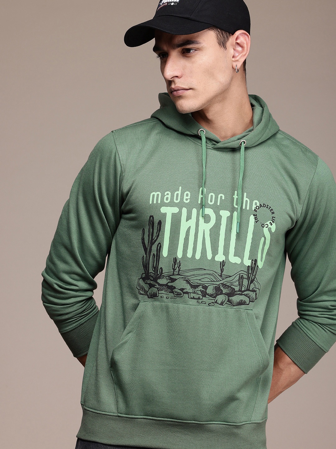 

The Roadster Life Co. Typography Printed Hooded Sweatshirt, Green