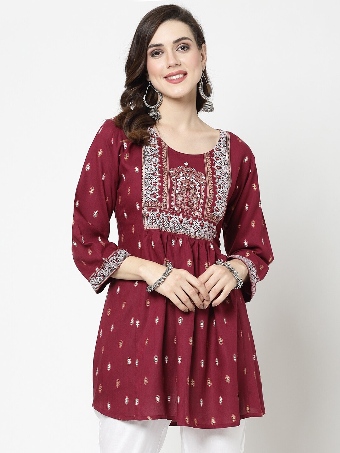 

NEW STYLISH Floral Printed Tunic, Maroon