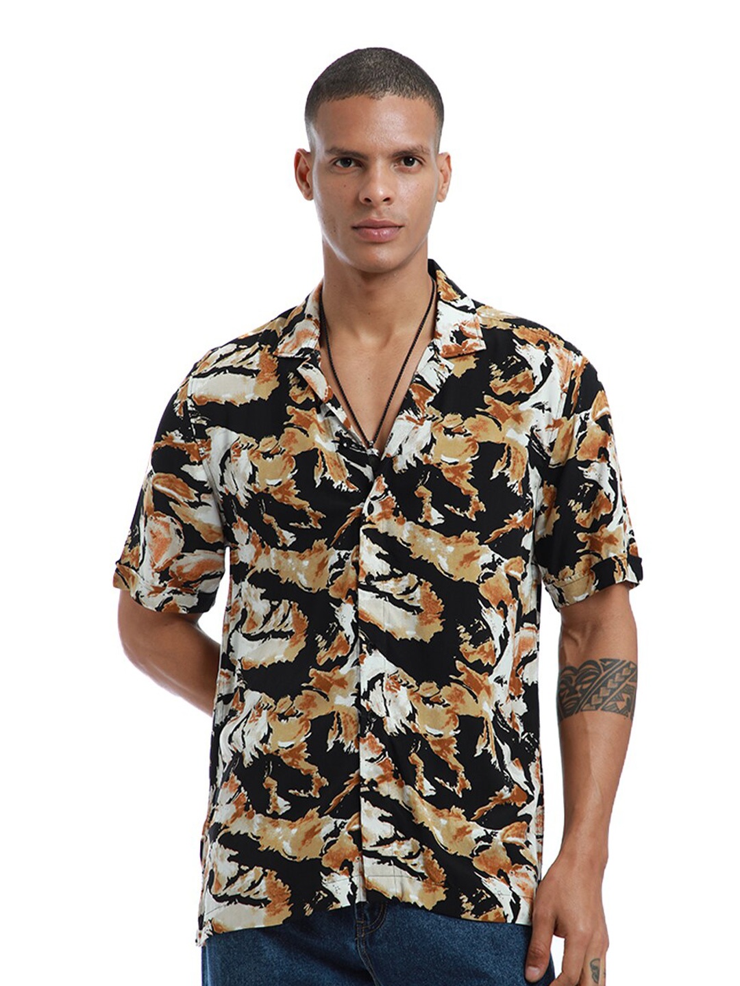 

Banana Club Classic Abstract Printed Casual Shirt, Brown