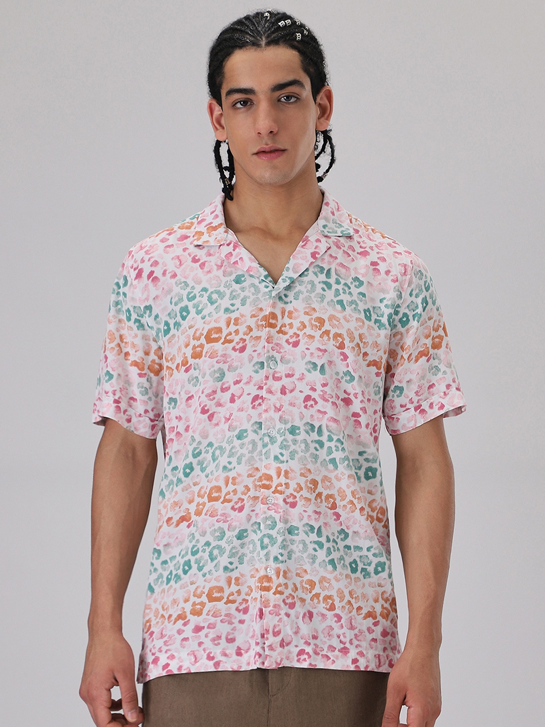 

Banana Club Classic Abstract Printed Casual Shirt, White