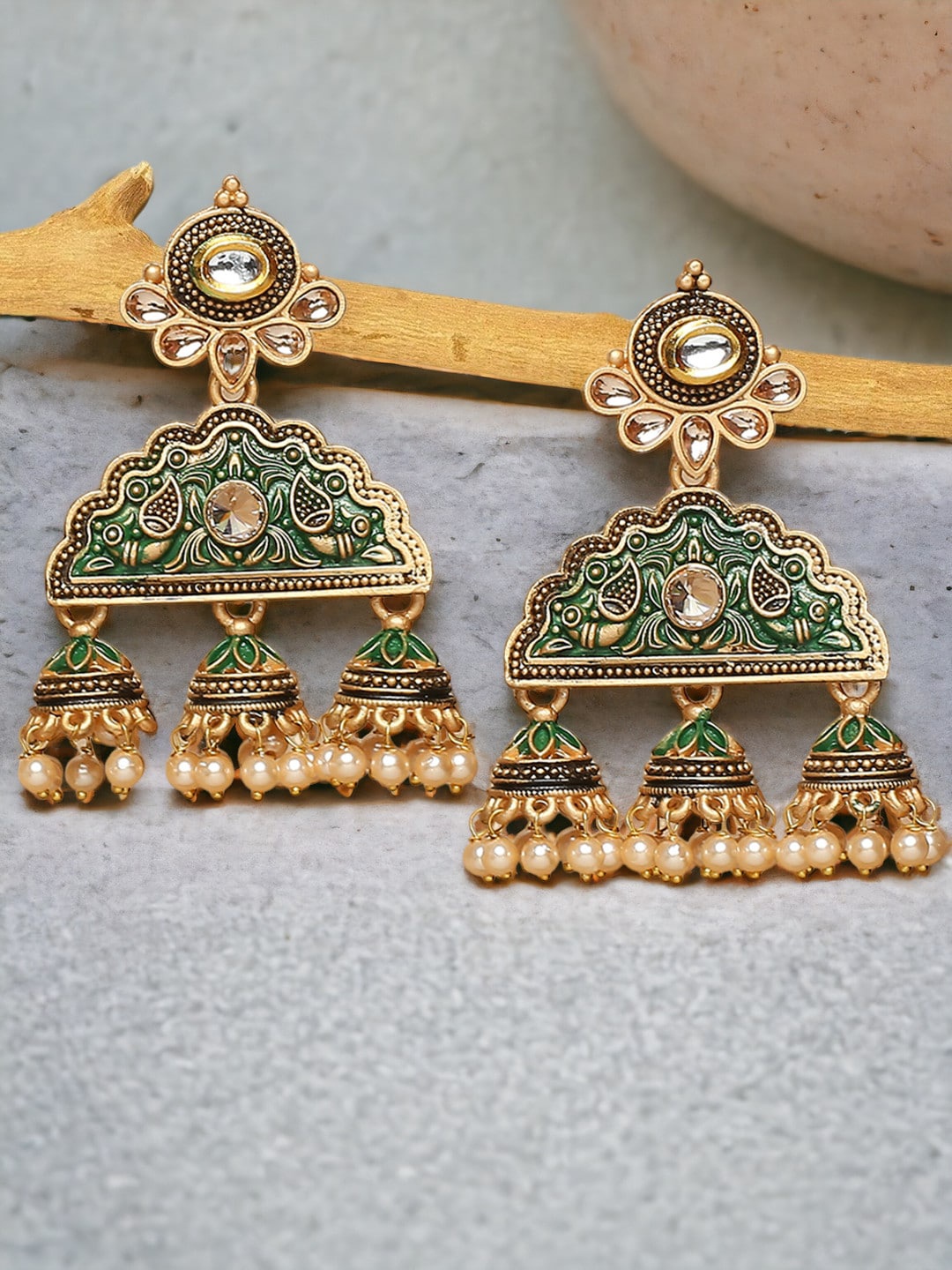 

Anouk Metal Meenakari Peacock Shaped Jhumkas, Gold