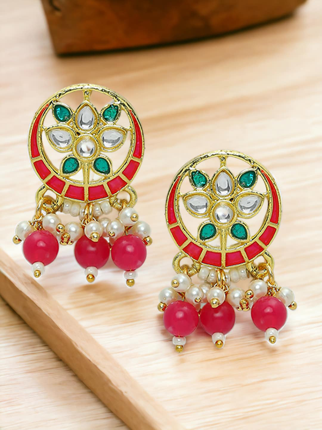 

Anouk Gold-Plated Crescent Shaped Meenakari Chandbalis Earrings