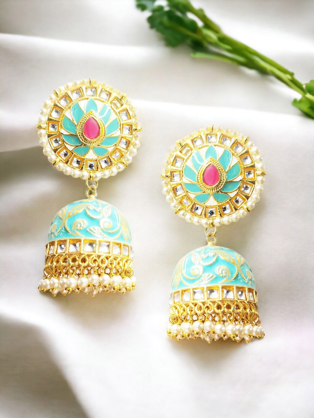 

Anouk Women Dome Shaped Jhumkas Earrings, Green