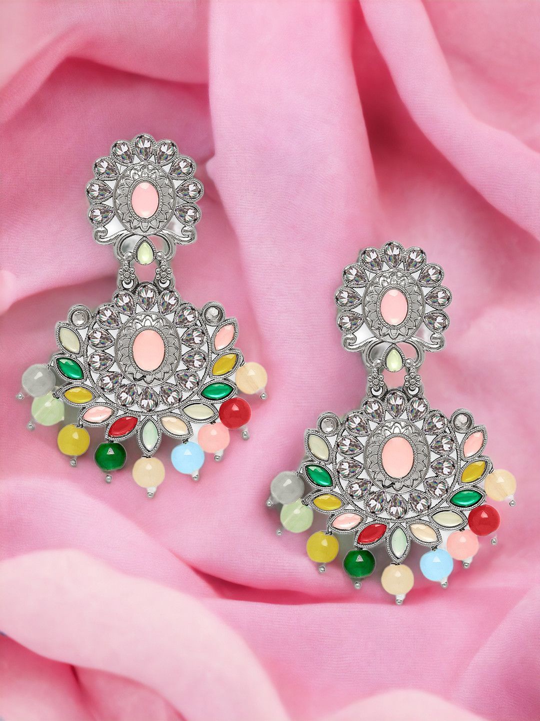 

Anouk Silver-Toned Kundan Studded Contemporary Drop Earrings