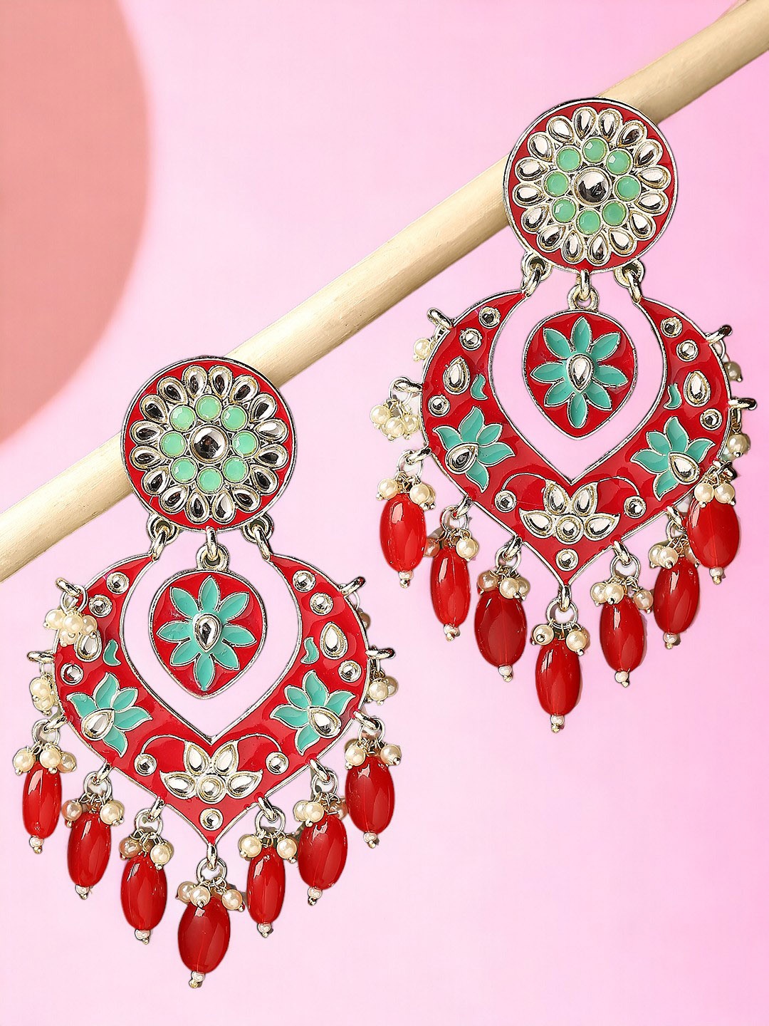 

Anouk Silver-Plated Classic Meenakari Chandbalis Earrings