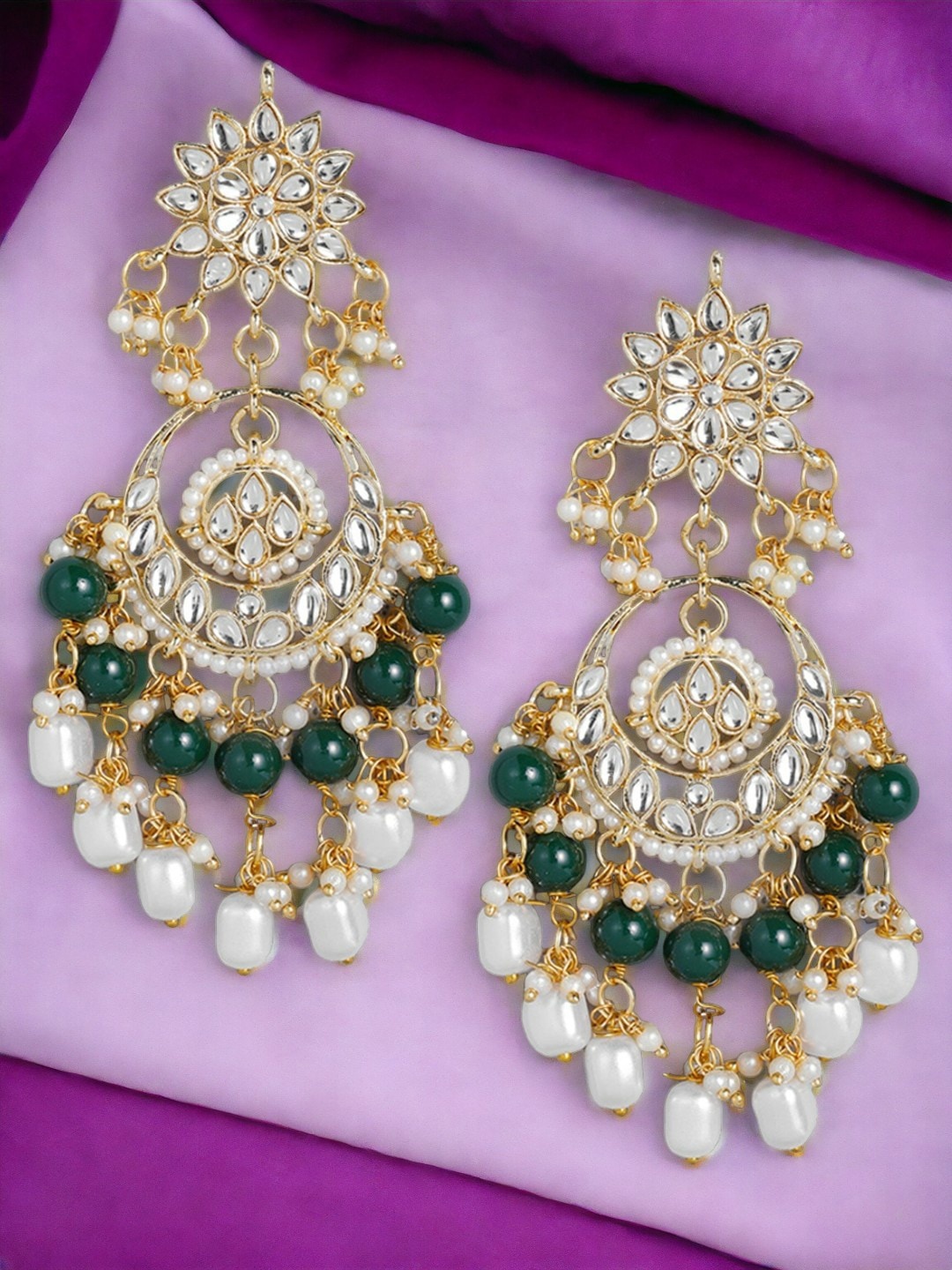 

Anouk Gold-Toned Kundan Studded Pearls Beaded Contemporary Drop Earrings