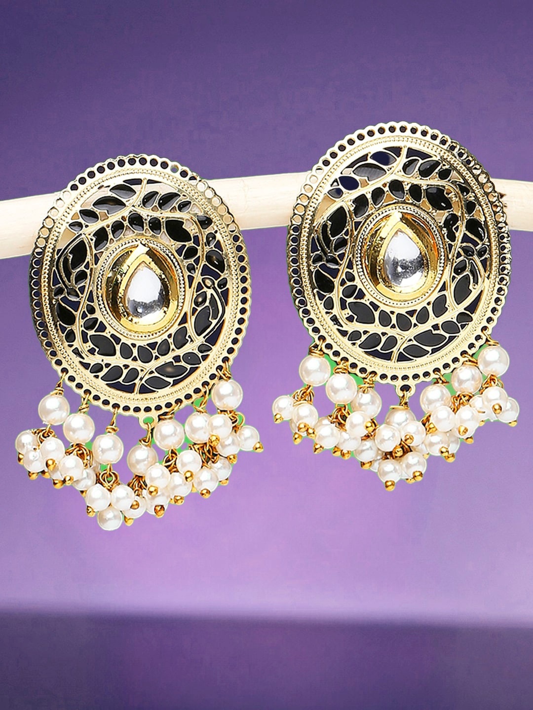 

Anouk Gold Toned Kundan Oval Drop Earrings